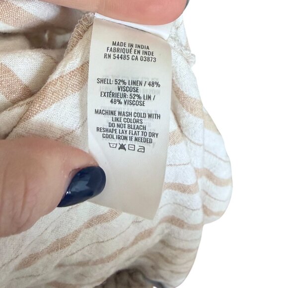 Aerie Pool-To-Party Linen Edition Cover Up Shirt, White/Light Beige Striped, XXL - Picture 6 of 6